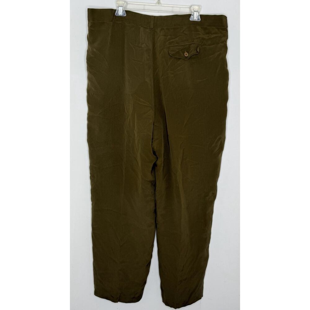 DUE per DUE Womens Olive Green 100% Silk Trousers Pants Office Size 16 - Picture 6 of 6